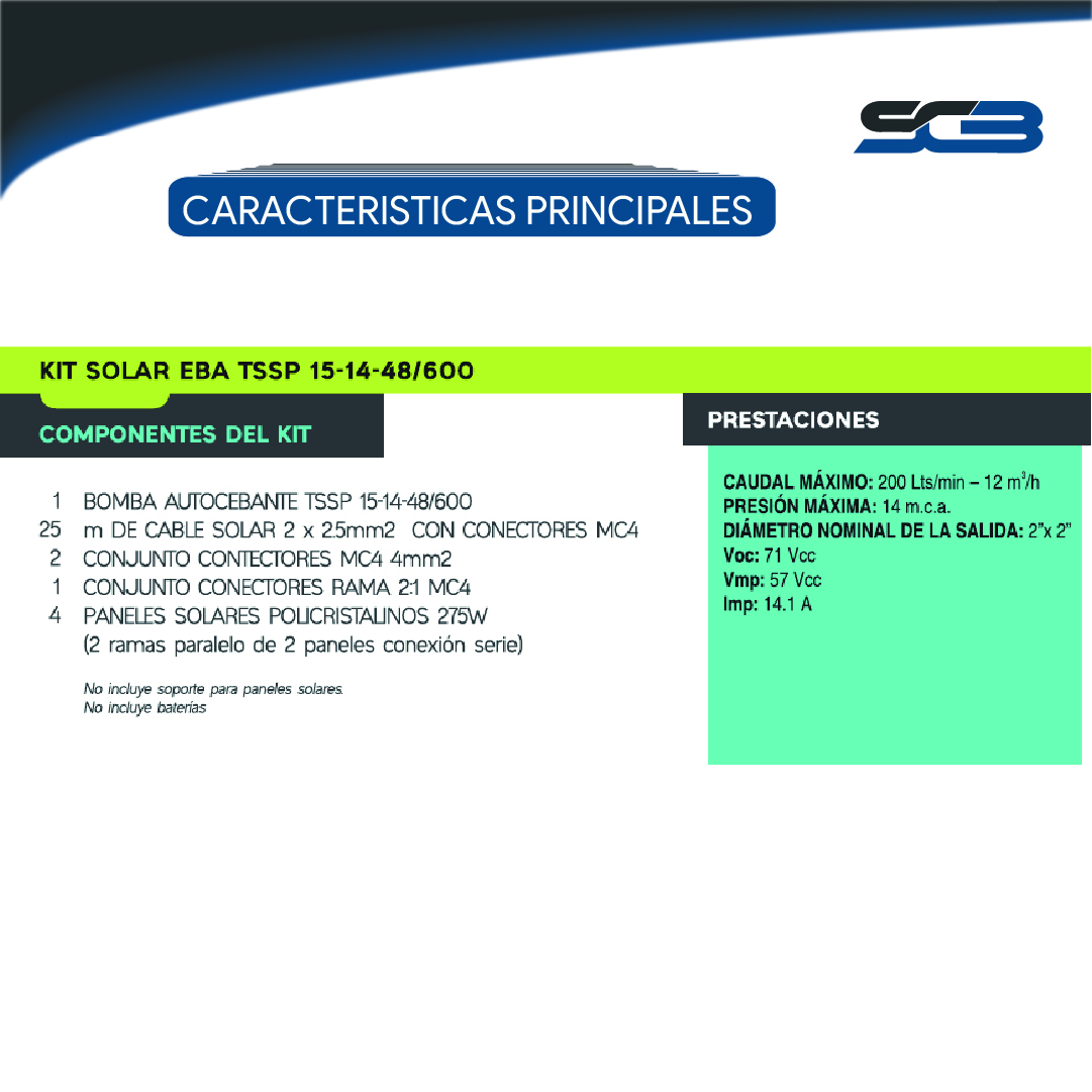 Kit Bomba Solar Autocebante para piscina TSSP15-14-48/600 - Imagen 2