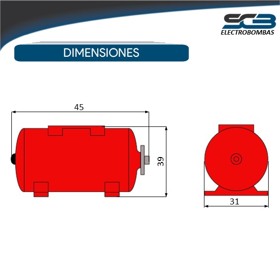 Tanque Hidroneumático Horizontal H36L 36L - Imagen 2