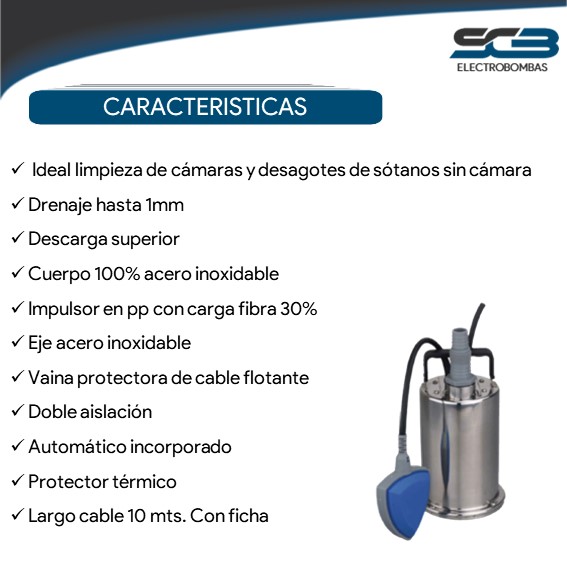 Bomba sumergible agua limpia inoxidable AC50 0,5HP 220V - Imagen 3