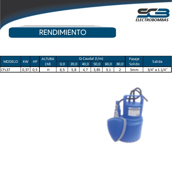 Bomba sumergible agua limpia CFL37 0,5HP 220V - Imagen 4